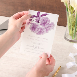 Lila Baumblüte Aquarell Foto Hochzeit Pergament Einladungen