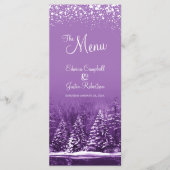 Lila Bäume bemalt Winterhochzeit Menükarte (Vorderseite)