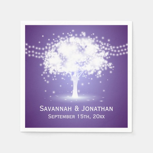 Lila Baumstring-Lichter Personalisierte Hochzeit Serviette (Vorderseite)
