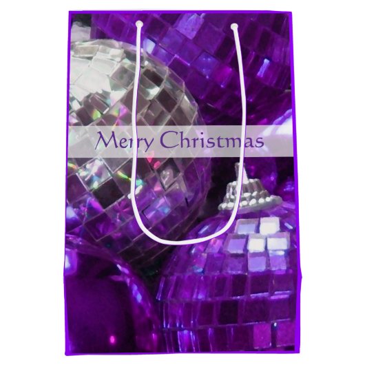 Lila Bausteine Frohe Weihnachtsgeschenke Medium Mittlere Geschenktüte (Rückseite)