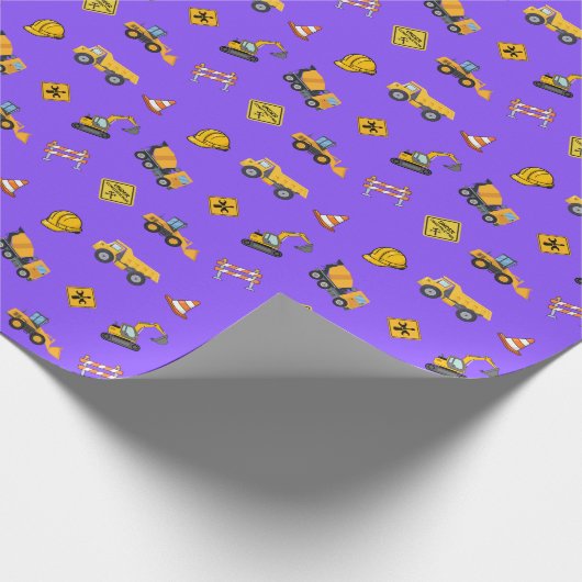 Lila Baustellen-Geburtstag Geschenkpapier (Ecke)