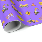 Lila Baustellen-Geburtstag Geschenkpapier (Rolleneckpunkt)