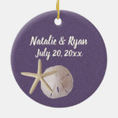 Lila Beach Starfish Foto Keramik Ornament (Hinten)