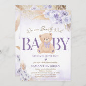 Lila Bear Balloon Babydusche Einladung (Vorne/Hinten)