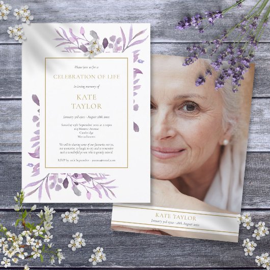 Lila Beerdigung des Fotos "Leben" Einladung