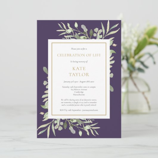 Lila Beerdigung des Lebens durch die Gärtnerei Einladung (Stehend Vorderseite)