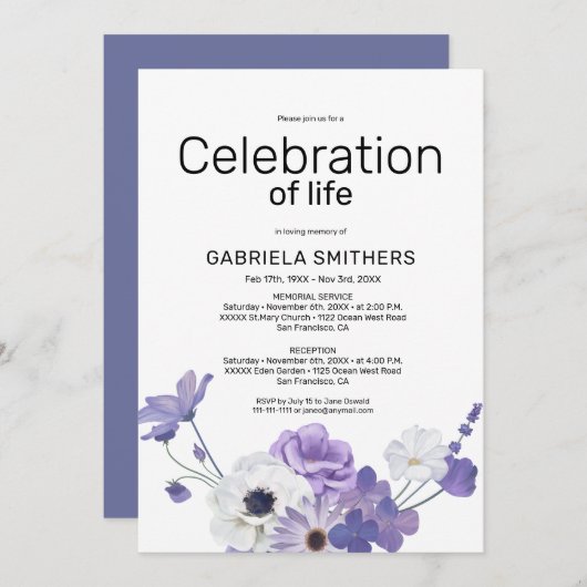 Lila Beerdigung des Lebens Einladung (Vorne/Hinten)