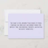 Lila Beerdigungsdenkmal aus der Familie Dankeskarte (Rückseite)