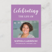 Lila Beerdigungskarte mit Foto Begleitkarte (Vorderseite)