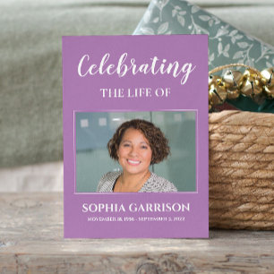 Lila Beerdigungskarte mit Foto Begleitkarte