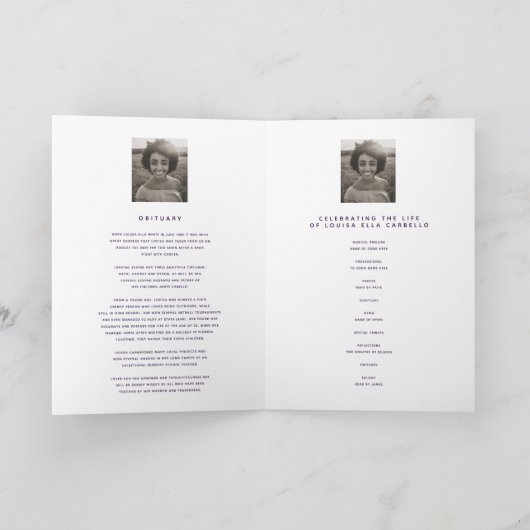 Lila Beerdigungsprogramm für Herz für immer Programm (Innenseite)