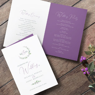Lila Beere und grüne Blätter Mono Art Hochzeit Programm