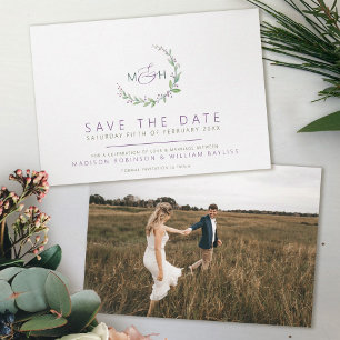 Lila Beeren Grüne Blätter Monogramm Foto Hochzeit Save The Date