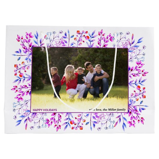 Lila Beerenblatt Happy Holidays Weihnachtsfest Fot Große Geschenktüte (Rückseite)