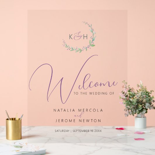 Lila Beerengrüne Blattwerk Acrylschild (Hochzeit)