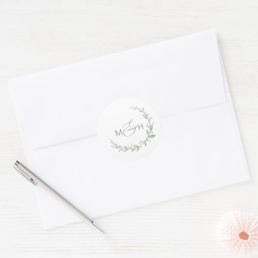 Lila Beerengrüne Blattwerk Runder Aufkleber (Umschlag)