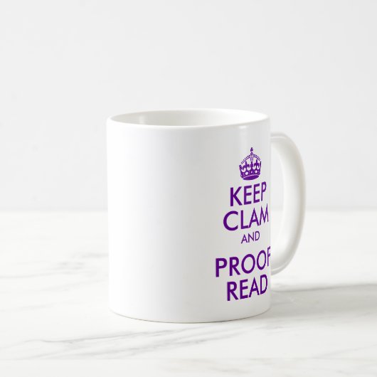 Lila Behalt Clam und Proof Read Kaffeetasse (VorderseiteRechts)