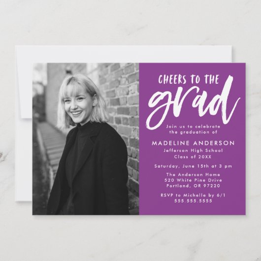 Lila Beifall für die Graduierungspartei Grad Scrip Einladung (Vorderseite)