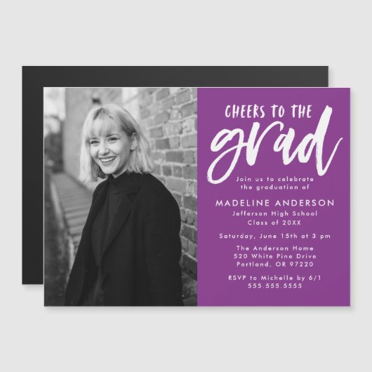 Lila Beifall für die Graduierungspartei Grad Scrip Magneteinladung (Vorne/Hinten)