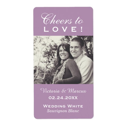 Lila Beifall für Liebe Hochzeit Foto Weinflasche (Vorne)