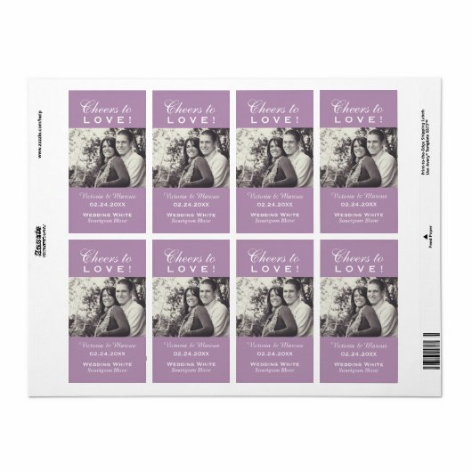 Lila Beifall für Liebe Hochzeit Foto Weinflasche (Vorne)