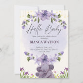 Lila Beige Niedliche Babydusche Einladung (Vorderseite)
