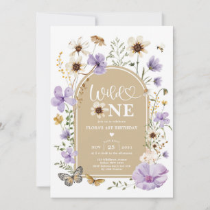 Lila Beige Wildblume Wild One 1. Geburtstag Mädche Einladung