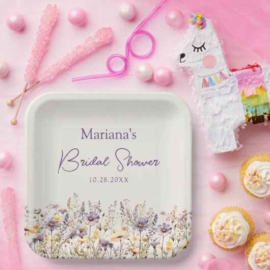 Lila Beige Wildblumen Blumengebäck Brautparty Pappteller (Party)