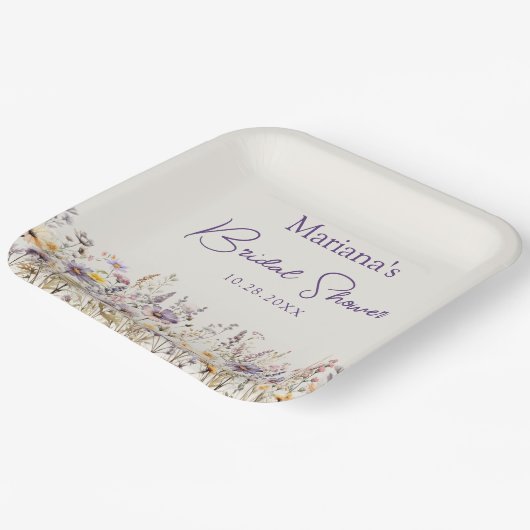 Lila Beige Wildblumen Blumengebäck Brautparty Pappteller (Gewinkelt)