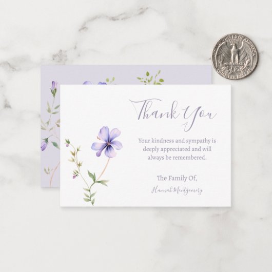 Lila Beileid für die Blumenschlucht Danke Karte (Vorderseite/Rückseite Beispiel)
