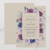 Lila bemalterer Kranz Hochzeit Einladung (Vorne/Hinten)