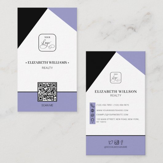Lila, benutzerdefiniertes Firmenlogo und QR-Code Visitenkarte (Vorne/Hinten)