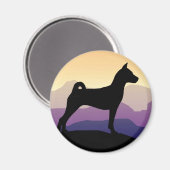 Lila Berge Basenji Magnet (Vorderseite/Rückseite)