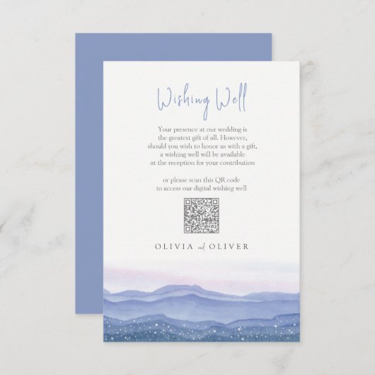 Lila Berge Hochzeitskode Begleitkarte (Vorne/Hinten)