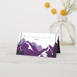 Lila Berge Winterhochzeit gefalteter Begleiter Platzkarte
