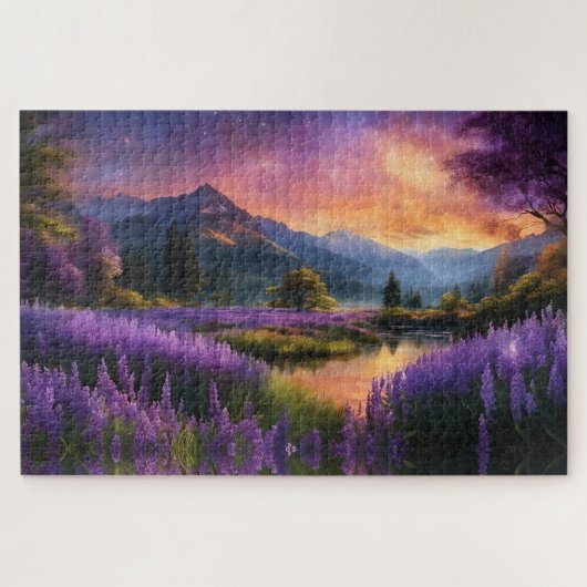 Lila Bergtal Sonnenaufgang Puzzle (Horizontal)