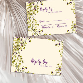 Lila Berry Botanical Greenerity Wedding RSVP Karte