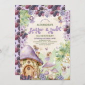 Lila Berry Flutter & Twirl Fairy 3. Geburtstag Einladung (Vorne/Hinten)