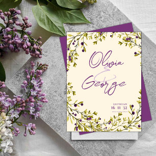 Lila Berry Greenery-Blätter Hochzeit Sichern Sie d Postkarte