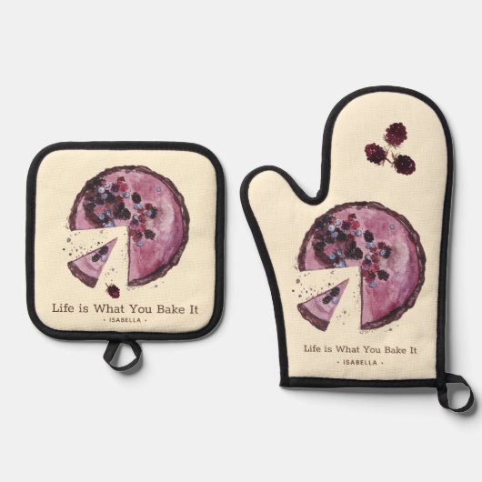 Lila Berry Pie Watercolor Personalisiert Ofenhandschuh & Topflappen-Set (Vorderseite)