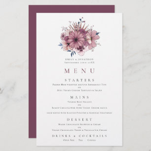 Lila Berry Pink Florals Wedding Menu