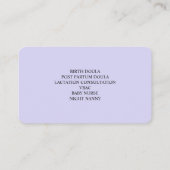 Lila Berufliche Midfrau Doula Foto Arch Visitenkarte (Rückseite)