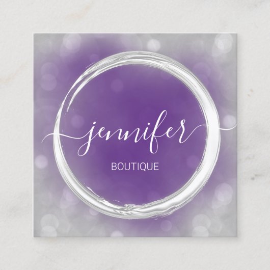 Lila berufliches Makeup-Künstlerlogo Silber Grau Quadratische Visitenkarte (Vorderseite)
