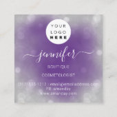 Lila berufliches Makeup-Künstlerlogo Silber Grau Quadratische Visitenkarte (Rückseite)