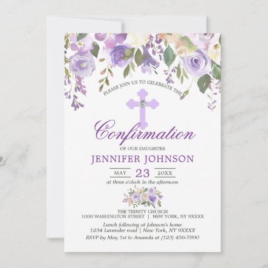Lila Bestätigung der Aquarellblume Einladung (Vorderseite)