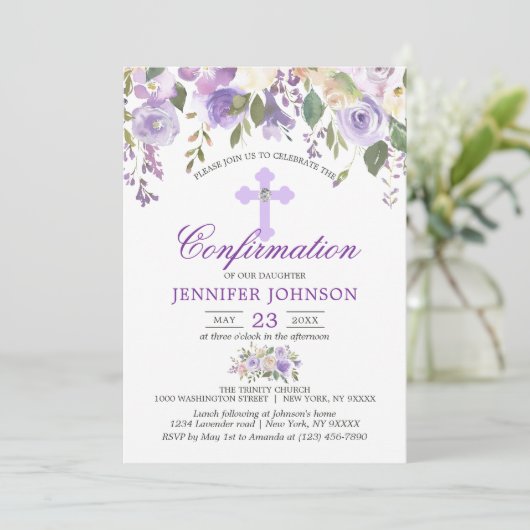 Lila Bestätigung der Aquarellblume Einladung (Stehend Vorderseite)