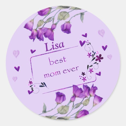 Lila beste Mama je Klassischer Rundaufkleber Runder Aufkleber (Vorderseite)