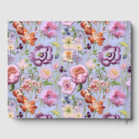 Lila bestickte Blume Maximalistische Hochzeit Gästebuch (Rückseite)