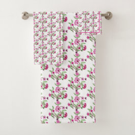 Lila besticktes Blume Muster Land Badhandtuch Set