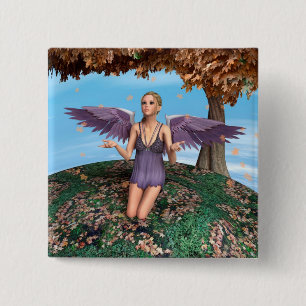 Lila betender Engel Herbst-Fantasie-Kunst Button